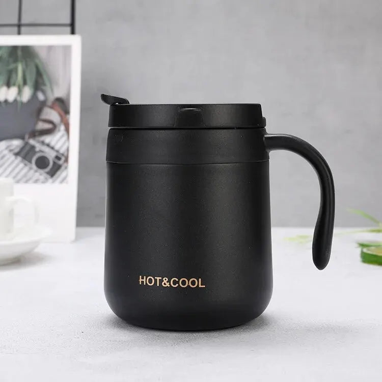 350–500ml Stainless Steel Insulated Coffee Mug with Handle & Lid – Double Wall Travel Cup for Hot & Cold Drinks