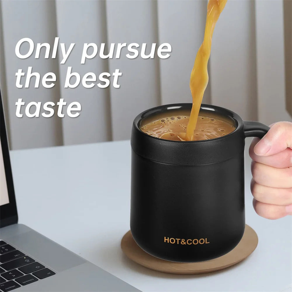 350–500ml Stainless Steel Insulated Coffee Mug with Handle & Lid – Double Wall Travel Cup for Hot & Cold Drinks