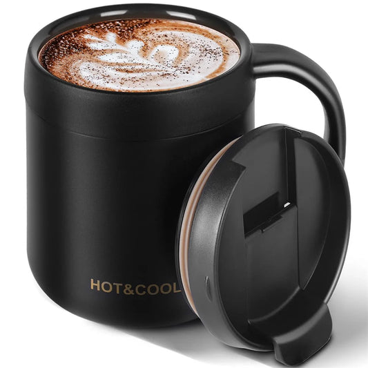 350–500ml Stainless Steel Insulated Coffee Mug with Handle & Lid – Double Wall Travel Cup for Hot & Cold Drinks