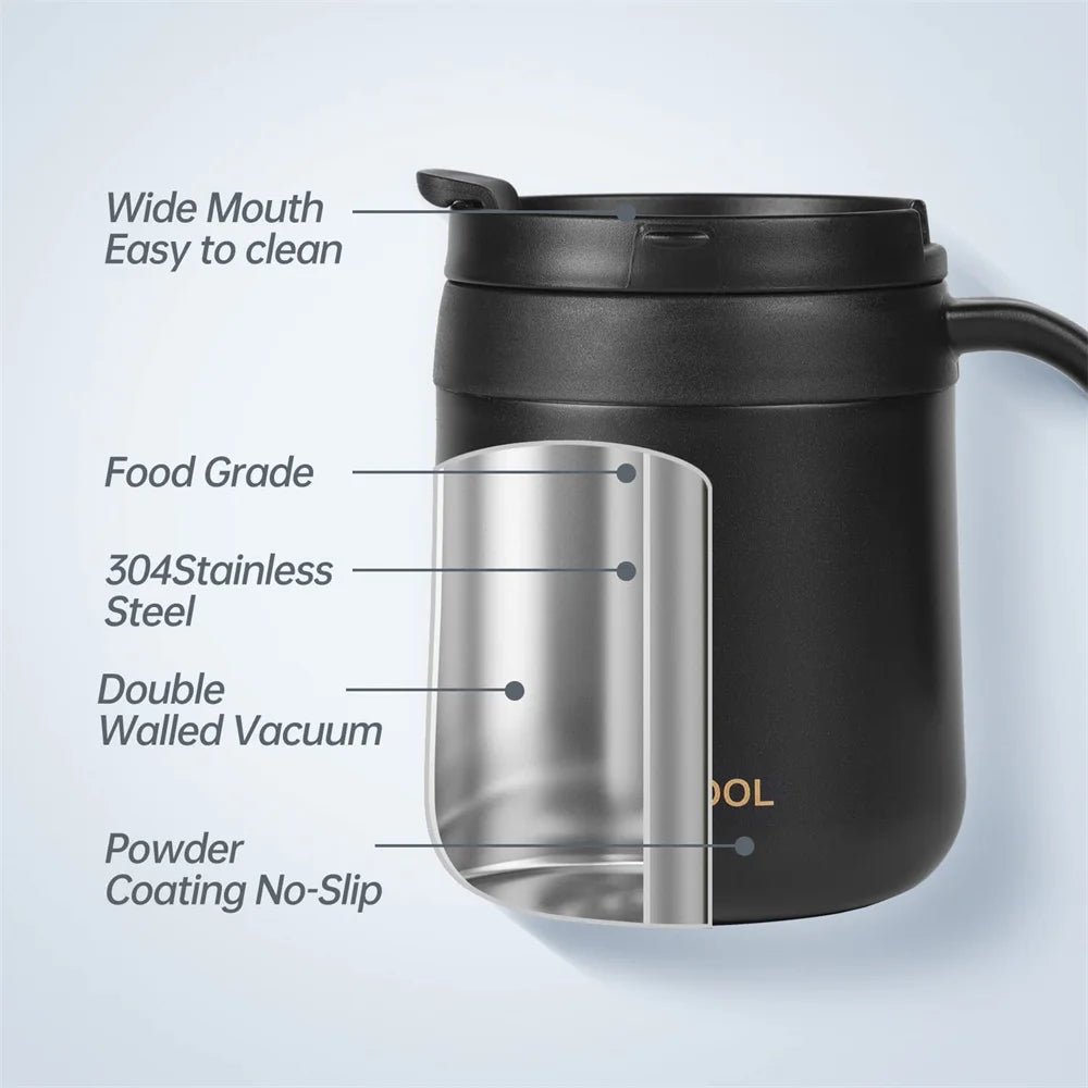 350–500ml Stainless Steel Insulated Coffee Mug with Handle & Lid – Double Wall Travel Cup for Hot & Cold Drinks