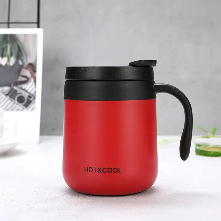 350–500ml Stainless Steel Insulated Coffee Mug with Handle & Lid – Double Wall Travel Cup for Hot & Cold Drinks