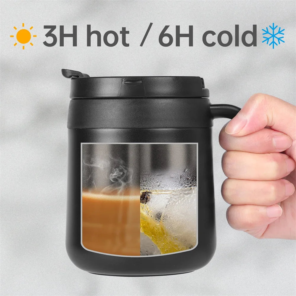 350–500ml Stainless Steel Insulated Coffee Mug with Handle & Lid – Double Wall Travel Cup for Hot & Cold Drinks